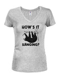 Sloth Hows it Hanging Juniors V Neck T-Shirt