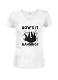Sloth Hows it Hanging Juniors V Neck T-Shirt