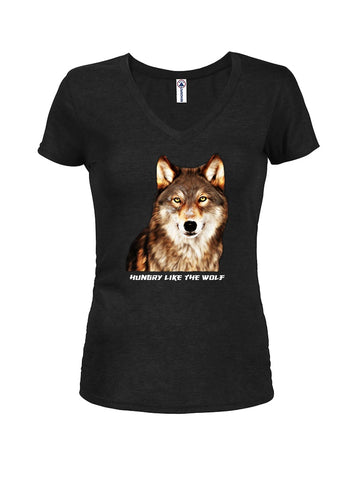Hungry Like the Wolf Juniors V Neck T-Shirt