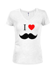 I Love Mustaches Juniors V Neck T-Shirt