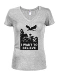 I Want to Believe Dragon Juniors V Neck T-Shirt - Five Dollar Tee Shirts