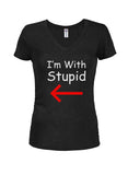 I'm with stupid Juniors V Neck T-Shirt