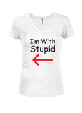 I'm with stupid Juniors V Neck T-Shirt