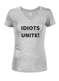 Idiots Unite Juniors V Neck T-Shirt