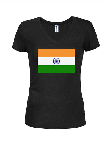 T-shirt à col en V pour juniors avec drapeau indien