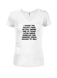 I saved the galaxy 20 years later ended homeless Juniors V Neck T-Shirt