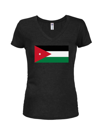 Jordanian Flag Juniors V Neck T-Shirt