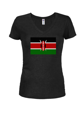 Camiseta con cuello en V para jóvenes con bandera de Kenia