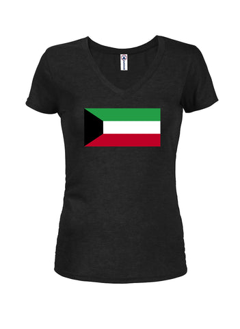 Camiseta con cuello en V para jóvenes con bandera de Kuwait