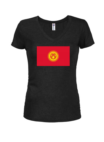 Camiseta con cuello en V para jóvenes con bandera de Kirguistán