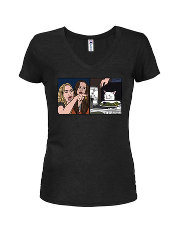 T-shirt à col en V pour jeunes Lady Cat