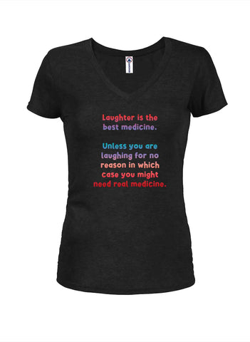 La risa es la mejor medicina Camiseta con cuello en V para jóvenes