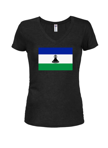 Camiseta con cuello en V para jóvenes con bandera de Lesoto