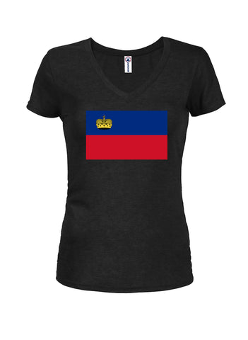 T-shirt à col en V pour juniors avec drapeau du Liechtenstein
