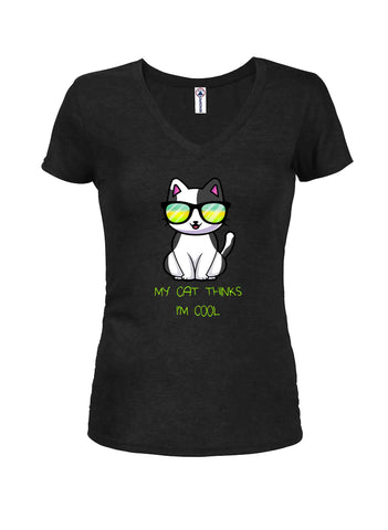 My Cat Thinks I'm Cool - Camiseta con cuello en V para jóvenes