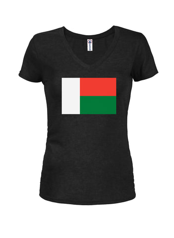 Camiseta con cuello en V para jóvenes con bandera malgache