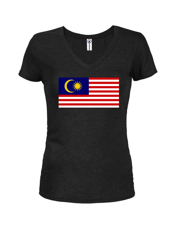 Camiseta con cuello en V para jóvenes con bandera de Malasia