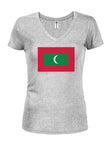 T-shirt à col en V pour juniors avec drapeau maldivien