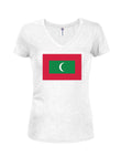 T-shirt à col en V pour juniors avec drapeau maldivien