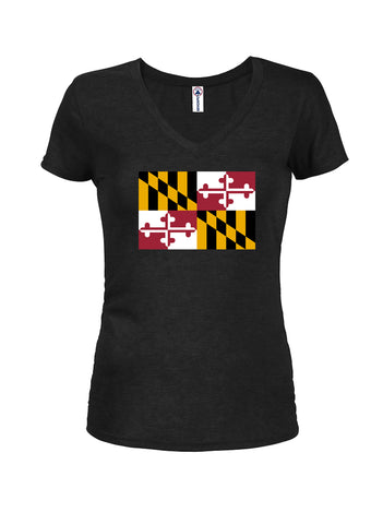 Camiseta con cuello en V para jóvenes con bandera del estado de Maryland