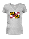 T-shirt à col en V pour juniors avec drapeau de l'État du Maryland