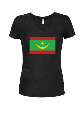 Camiseta con cuello en V para jóvenes con bandera de Mauritania