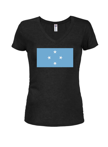 Camiseta con cuello en V para jóvenes con bandera de Micronesia