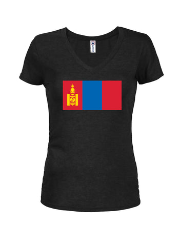 Mongolian Flag Juniors V Neck T-Shirt