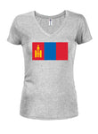 T-shirt à col en V pour juniors avec drapeau mongol