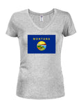 T-shirt à col en V pour juniors avec drapeau de l'État du Montana