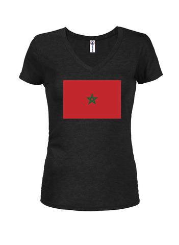 Camiseta con cuello en V para jóvenes con bandera de Marruecos