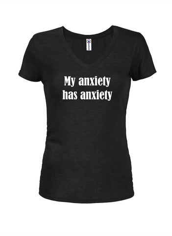 Mi ansiedad tiene ansiedad Juniors V cuello camiseta