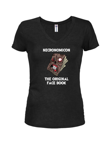 Necronomicon the Original Face Book Juniors V Neck T-Shirt
