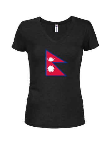 Camiseta con cuello en V para jóvenes con bandera de Nepal