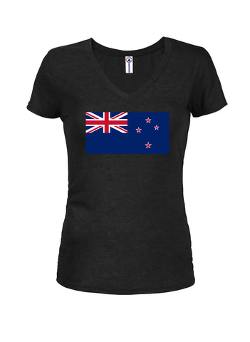 Camiseta con cuello en V para jóvenes con bandera de Nueva Zelanda