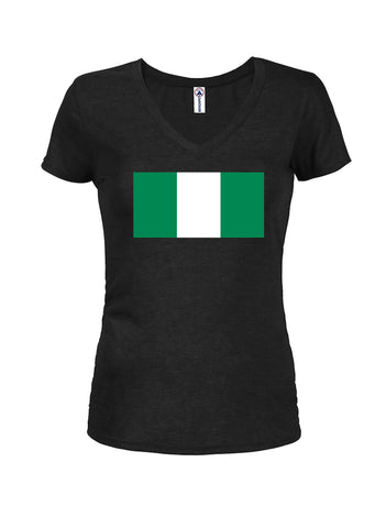 Camiseta con cuello en V para jóvenes con bandera de Nigeria