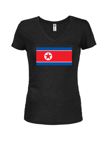 T-shirt à col en V pour juniors avec drapeau nord-coréen