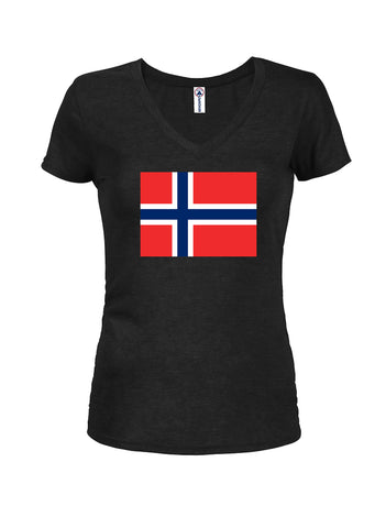 Camiseta con cuello en V para jóvenes con bandera noruega
