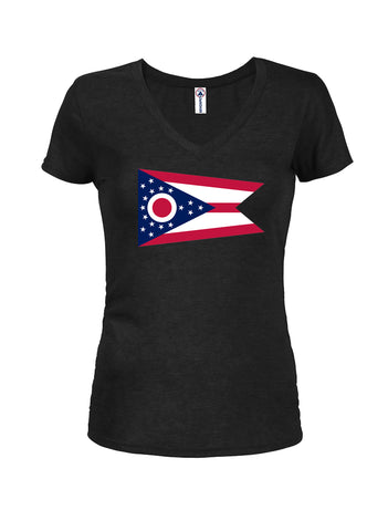 T-shirt à col en V pour juniors avec drapeau de l'État de l'Ohio