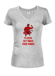 PLEASE SATANIZE YOUR HANDS Juniors V Neck T-Shirt