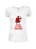 PLEASE SATANIZE YOUR HANDS Juniors V Neck T-Shirt