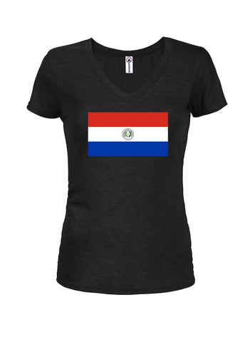 Camiseta con cuello en V para jóvenes con bandera paraguaya