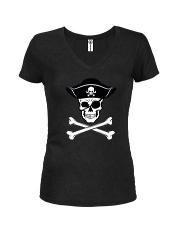 Pirate Jolly Roger Juniors T-shirt col en V