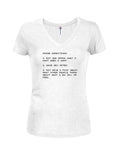 Prime Directives for the Selfish Man Juniors V Neck T-Shirt