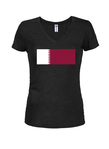 Camiseta con cuello en V para jóvenes con bandera de Qatar
