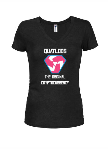 Quatloos - Le T-shirt original à col en V pour juniors de crypto-monnaie