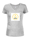 Camiseta con cuello en V para jóvenes con bandera del estado de Rhode Island