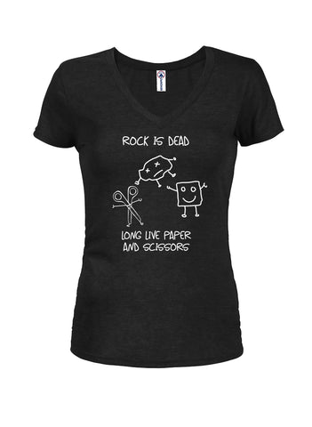 Rock is Dead Long Live Paper and Scissors Juniors V Neck T-Shirt