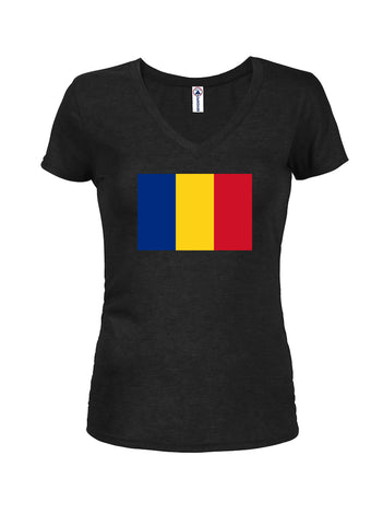 T-shirt col en V junior drapeau roumain