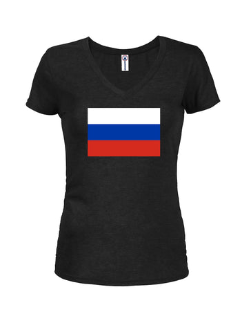 T-shirt à col en V pour juniors avec drapeau russe